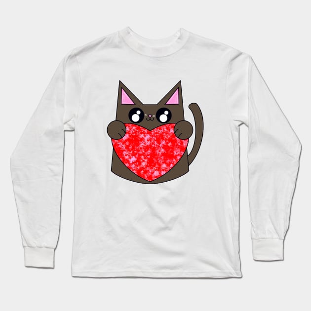 Bear The Brown Cat With Valentines Heart Long Sleeve T-Shirt by missmann